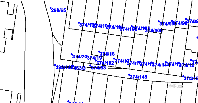 Parcela st. 374/18 v KÚ Motol, Katastrální mapa