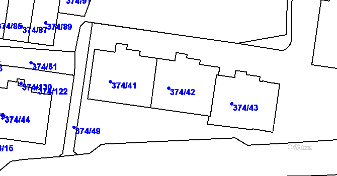 Parcela st. 374/42 v KÚ Motol, Katastrální mapa