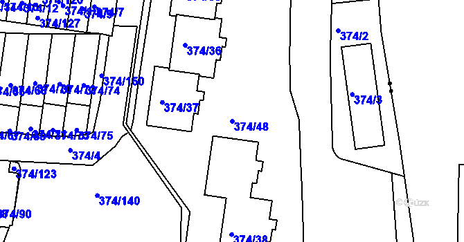 Parcela st. 374/48 v KÚ Motol, Katastrální mapa