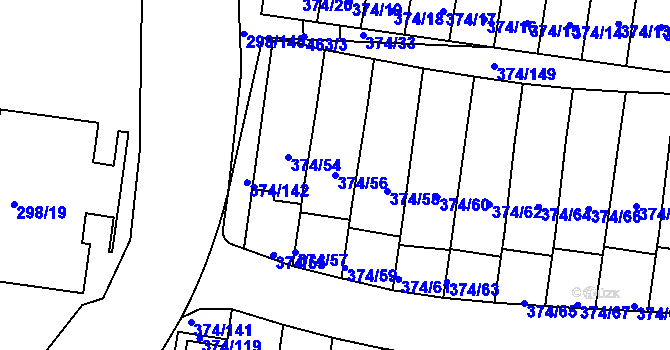 Parcela st. 374/56 v KÚ Motol, Katastrální mapa