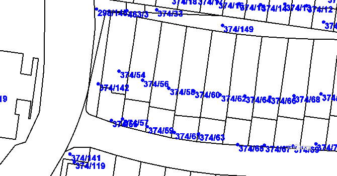 Parcela st. 374/58 v KÚ Motol, Katastrální mapa