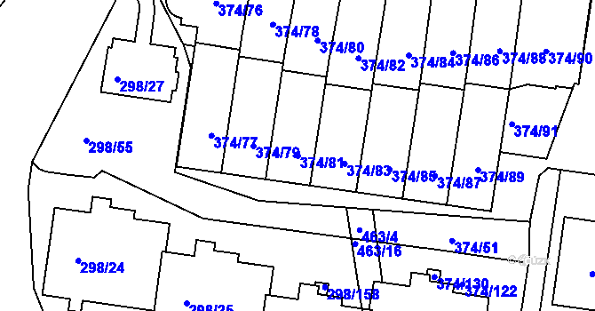 Parcela st. 374/81 v KÚ Motol, Katastrální mapa