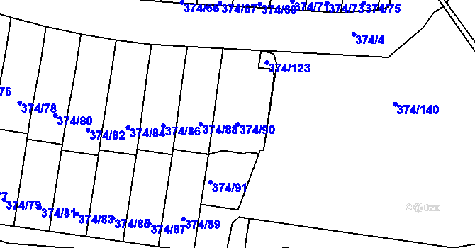 Parcela st. 374/90 v KÚ Motol, Katastrální mapa