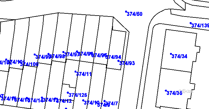 Parcela st. 374/94 v KÚ Motol, Katastrální mapa