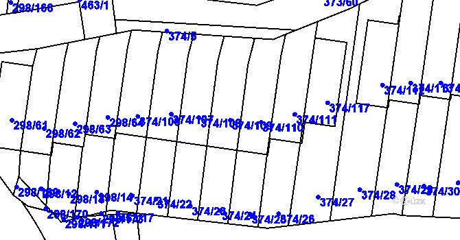 Parcela st. 374/109 v KÚ Motol, Katastrální mapa