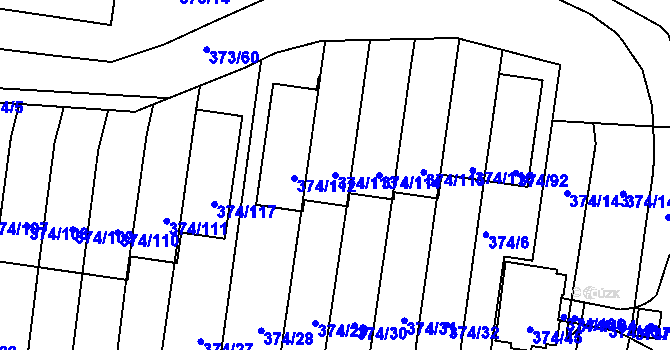Parcela st. 374/113 v KÚ Motol, Katastrální mapa