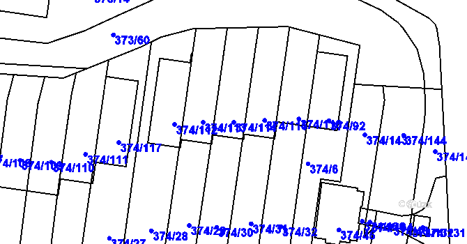Parcela st. 374/114 v KÚ Motol, Katastrální mapa