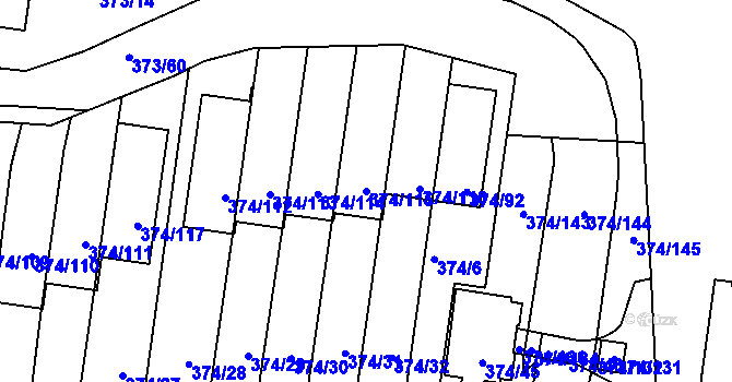 Parcela st. 374/115 v KÚ Motol, Katastrální mapa