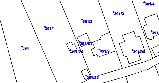 Parcela st. 391/21 v KÚ Motol, Katastrální mapa
