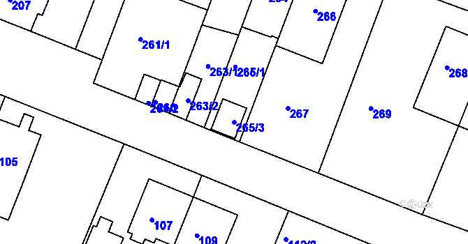 Parcela st. 265/3 v KÚ Motol, Katastrální mapa