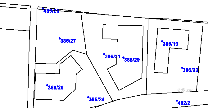Parcela st. 386/21 v KÚ Motol, Katastrální mapa