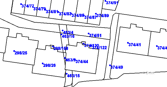 Parcela st. 374/130 v KÚ Motol, Katastrální mapa
