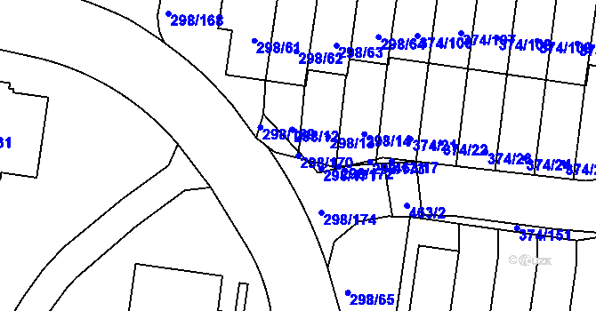 Parcela st. 298/170 v KÚ Motol, Katastrální mapa