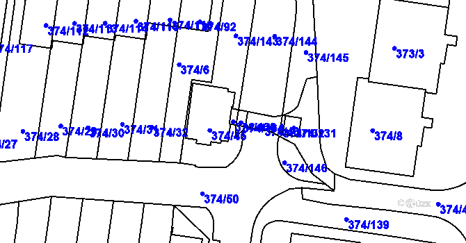 Parcela st. 374/136 v KÚ Motol, Katastrální mapa