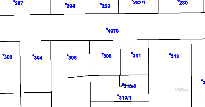 Parcela st. 308 v KÚ Smíchov, Katastrální mapa