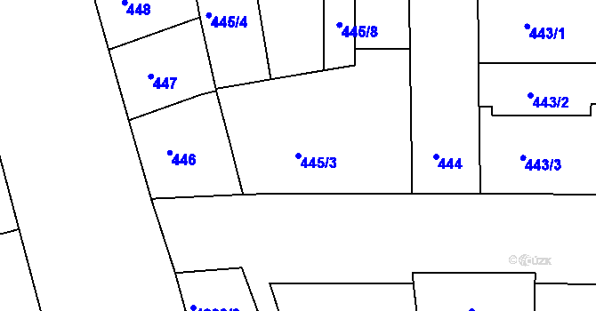 Parcela st. 445/3 v KÚ Smíchov, Katastrální mapa