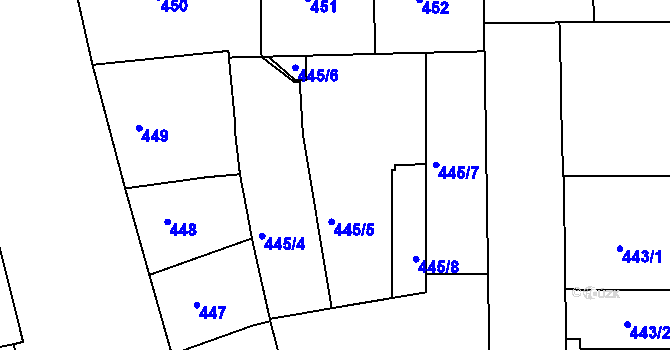 Parcela st. 445/5 v KÚ Smíchov, Katastrální mapa