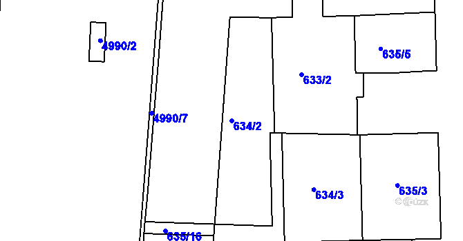 Parcela st. 634/2 v KÚ Smíchov, Katastrální mapa