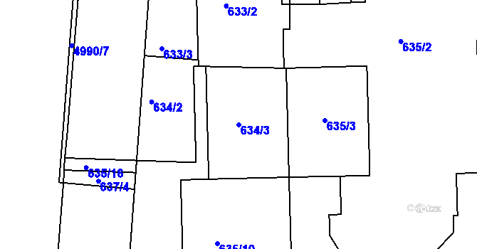 Parcela st. 634/3 v KÚ Smíchov, Katastrální mapa