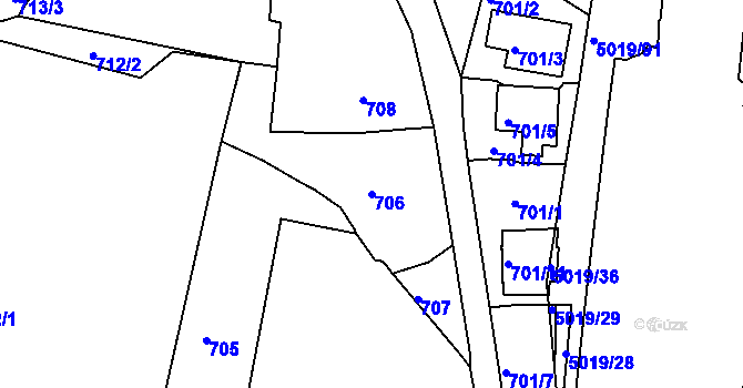 Parcela st. 706 v KÚ Smíchov, Katastrální mapa