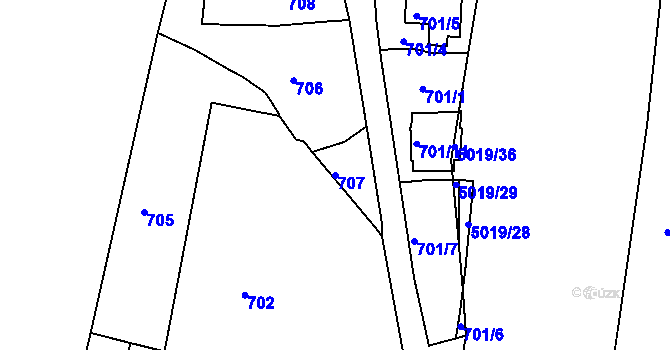 Parcela st. 707 v KÚ Smíchov, Katastrální mapa