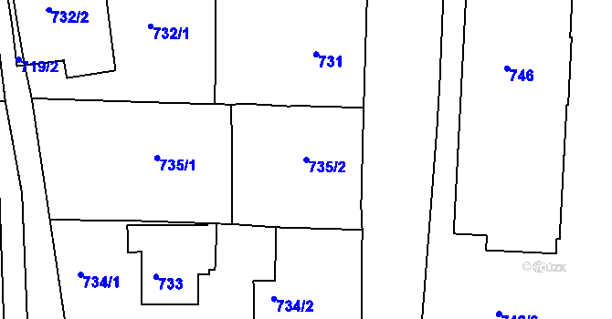 Parcela st. 735/2 v KÚ Smíchov, Katastrální mapa