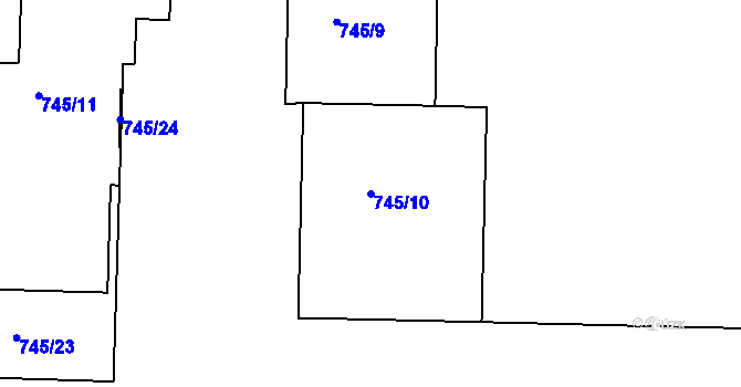 Parcela st. 745/10 v KÚ Smíchov, Katastrální mapa