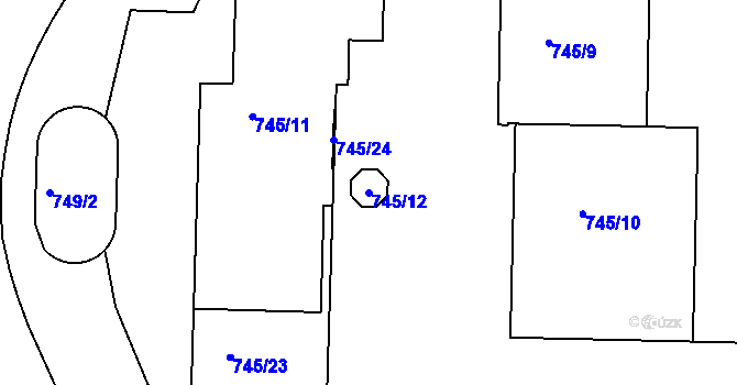 Parcela st. 745/12 v KÚ Smíchov, Katastrální mapa