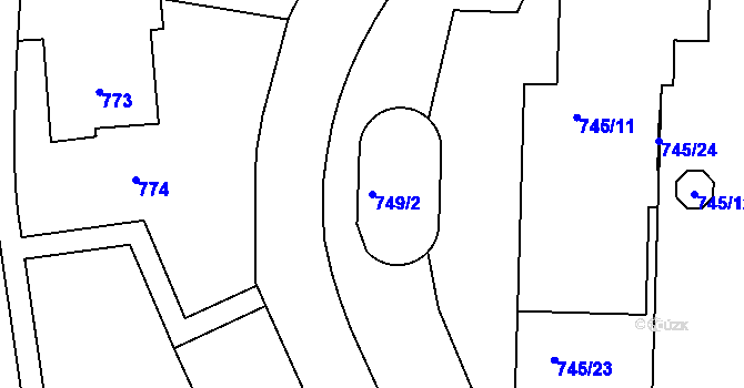 Parcela st. 749/2 v KÚ Smíchov, Katastrální mapa