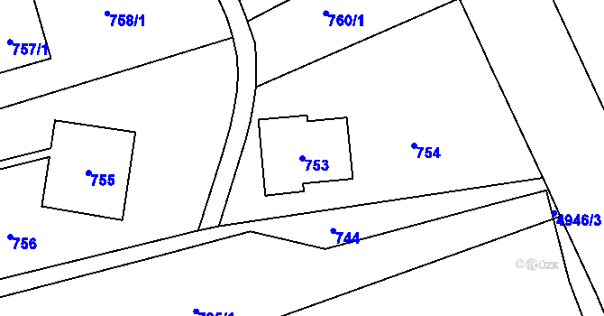 Parcela st. 753 v KÚ Smíchov, Katastrální mapa