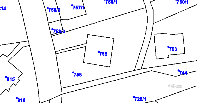 Parcela st. 755 v KÚ Smíchov, Katastrální mapa