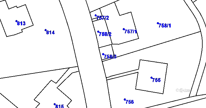 Parcela st. 758/3 v KÚ Smíchov, Katastrální mapa