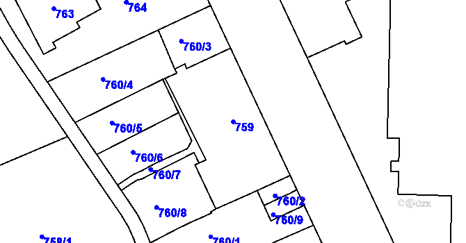 Parcela st. 759 v KÚ Smíchov, Katastrální mapa