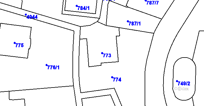 Parcela st. 773 v KÚ Smíchov, Katastrální mapa