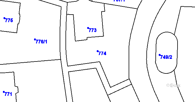 Parcela st. 774 v KÚ Smíchov, Katastrální mapa