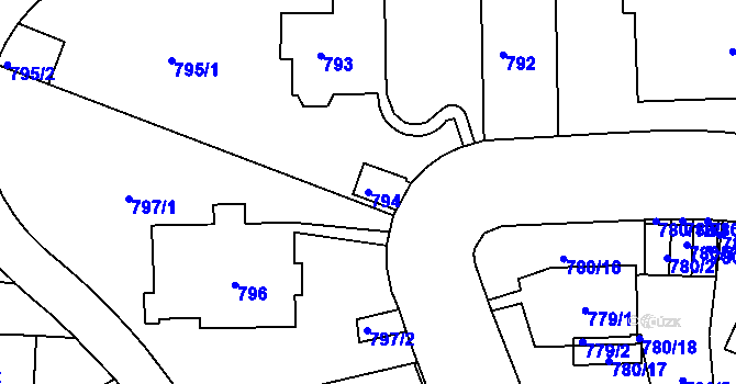 Parcela st. 794 v KÚ Smíchov, Katastrální mapa