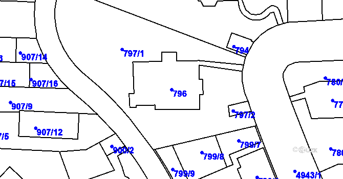 Parcela st. 796 v KÚ Smíchov, Katastrální mapa