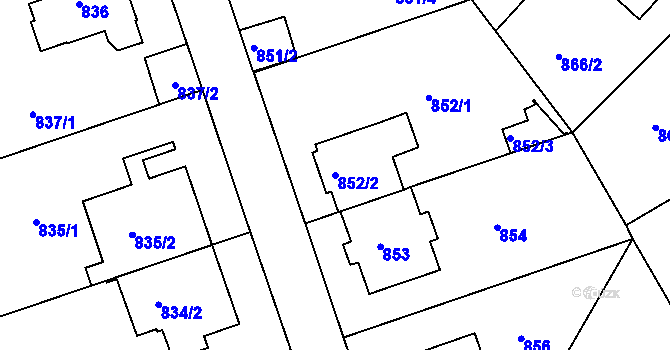 Parcela st. 852/2 v KÚ Smíchov, Katastrální mapa