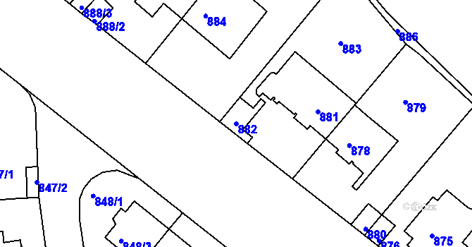 Parcela st. 882 v KÚ Smíchov, Katastrální mapa