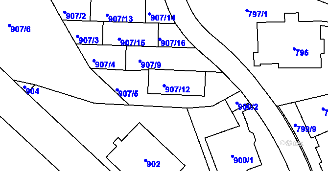 Parcela st. 907/12 v KÚ Smíchov, Katastrální mapa