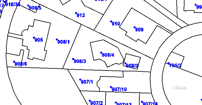Parcela st. 908/4 v KÚ Smíchov, Katastrální mapa