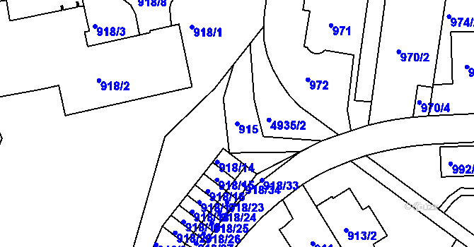 Parcela st. 915 v KÚ Smíchov, Katastrální mapa