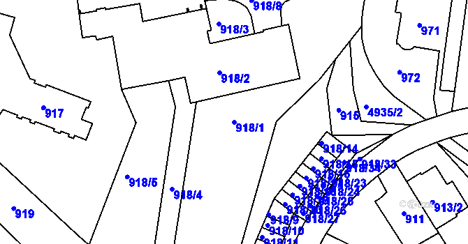Parcela st. 918/1 v KÚ Smíchov, Katastrální mapa
