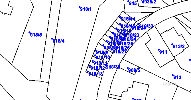 Parcela st. 918/9 v KÚ Smíchov, Katastrální mapa