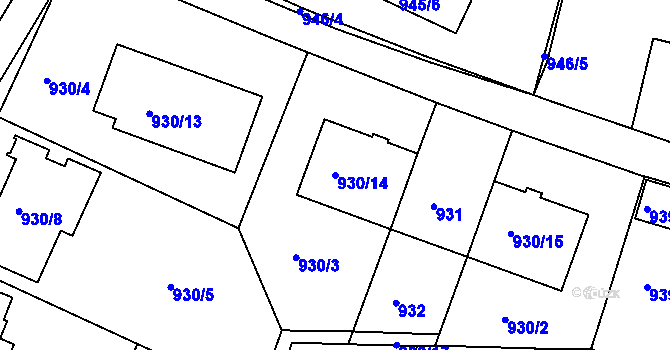Parcela st. 930/14 v KÚ Smíchov, Katastrální mapa