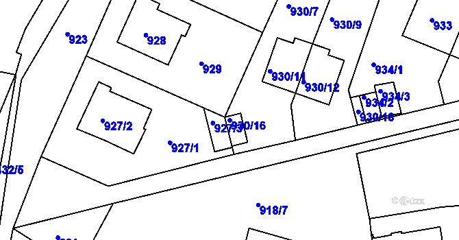 Parcela st. 930/16 v KÚ Smíchov, Katastrální mapa