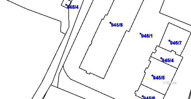 Parcela st. 945/10 v KÚ Smíchov, Katastrální mapa