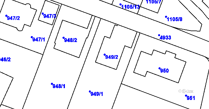Parcela st. 949/2 v KÚ Smíchov, Katastrální mapa
