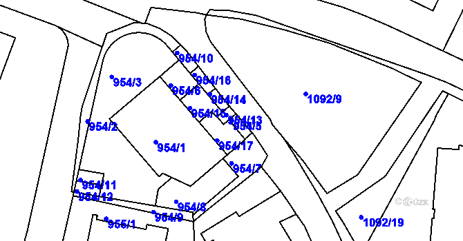 Parcela st. 954/5 v KÚ Smíchov, Katastrální mapa