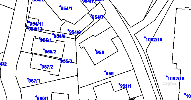 Parcela st. 958 v KÚ Smíchov, Katastrální mapa